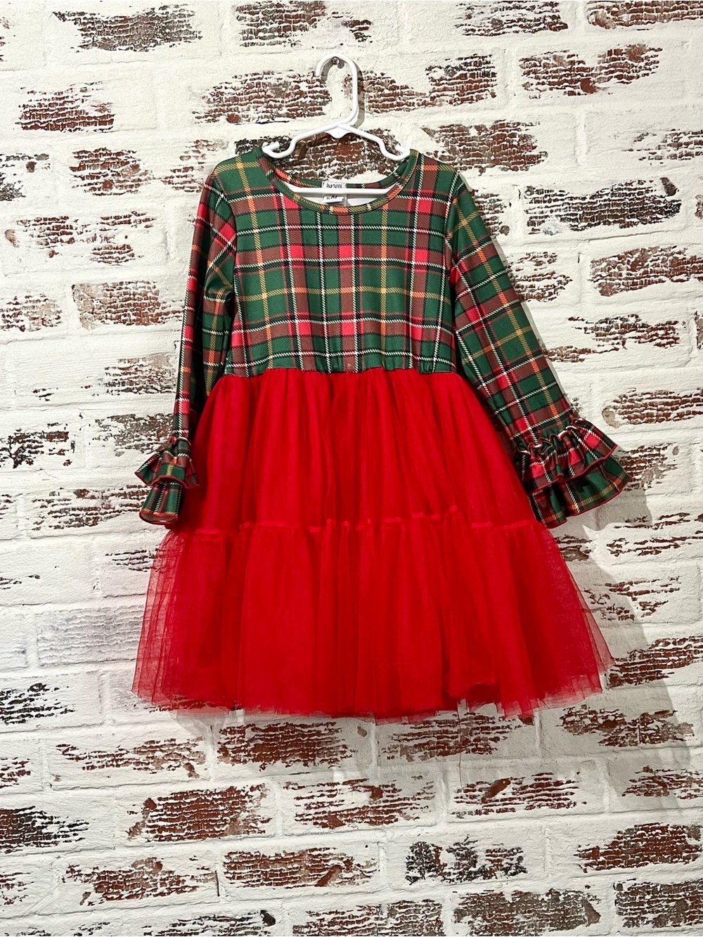 Mia Belle Girls Christmas Plaid & Tulle Holiday Dress 7Y